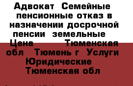 Адвокат. Семейные, пенсионные(отказ в назначении досрочной пенсии),земельные  › Цена ­ 500 - Тюменская обл., Тюмень г. Услуги » Юридические   . Тюменская обл.